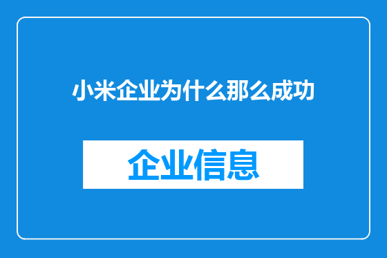 小米企业为什么那么成功