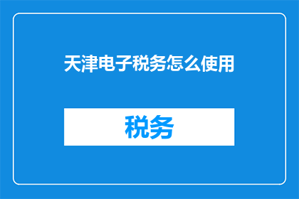 天津电子税务怎么使用