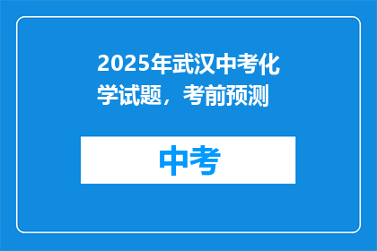2025年武汉中考化学试题，考前预测
