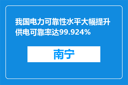 我国电力可靠性水平大幅提升 供电可靠率达99.924%