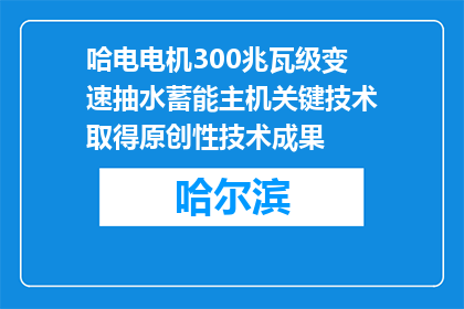 哈电电机300兆瓦级变速抽水蓄能主机关键技术取得原创性技术成果