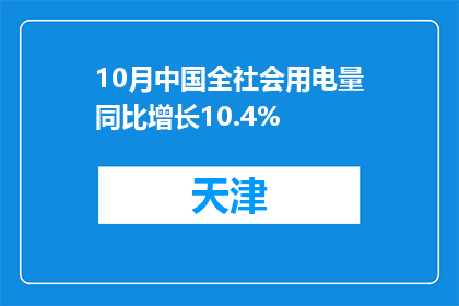 10月中国全社会用电量同比增长10.4%