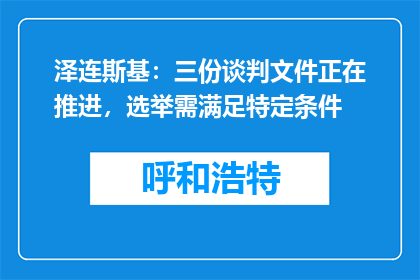 泽连斯基：三份谈判文件正在推进，选举需满足特定条件