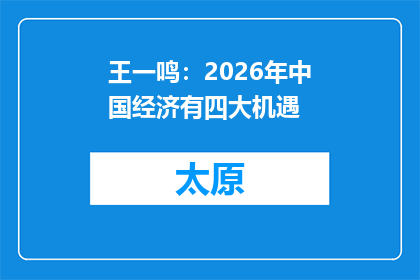 王一鸣：2026年中国经济有四大机遇