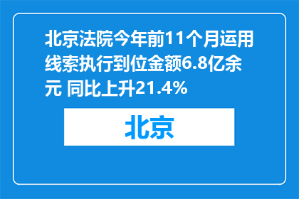 北京法院今年前11个月运用线索执行到位金额6.8亿余元 同比上升21.4%