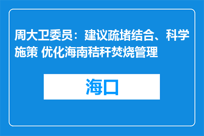 周大卫委员：建议疏堵结合、科学施策 优化海南秸秆焚烧管理
