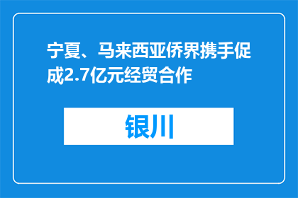 宁夏、马来西亚侨界携手促成2.7亿元经贸合作