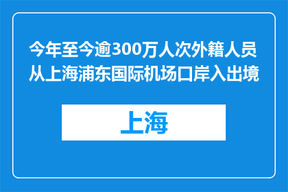 今年至今逾300万人次外籍人员从上海浦东国际机场口岸入出境