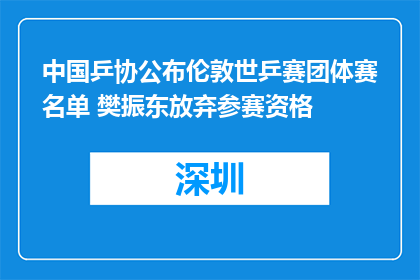 中国乒协公布伦敦世乒赛团体赛名单 樊振东放弃参赛资格